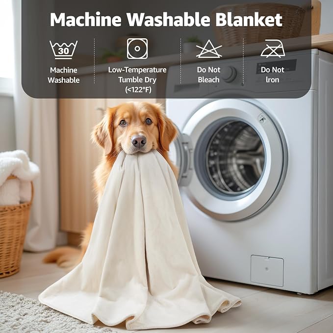 LOOBANI Waterproof Blanket for Bed, Soft Flannel Twin Bed Blanket 60" x 80" | Pet Blankets for Large Dogs, Reversible Spill-Proof, Ideal for Couch Cover, Movie Time, Camping, Travel, Noise Free, Beige