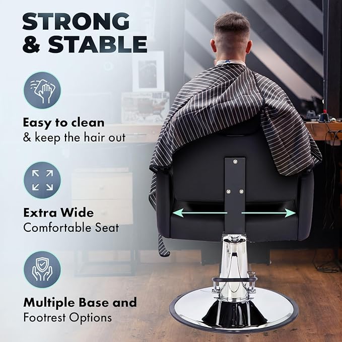Buy-Rite Carlton Reclining All-Purpose Salon Chair, Professional Hydraulic Styling Chair for Hair, Barber, Shampoo, Threading, Waxing, Adjustable Headrest, 550 lb Lift, Black, YLG-166