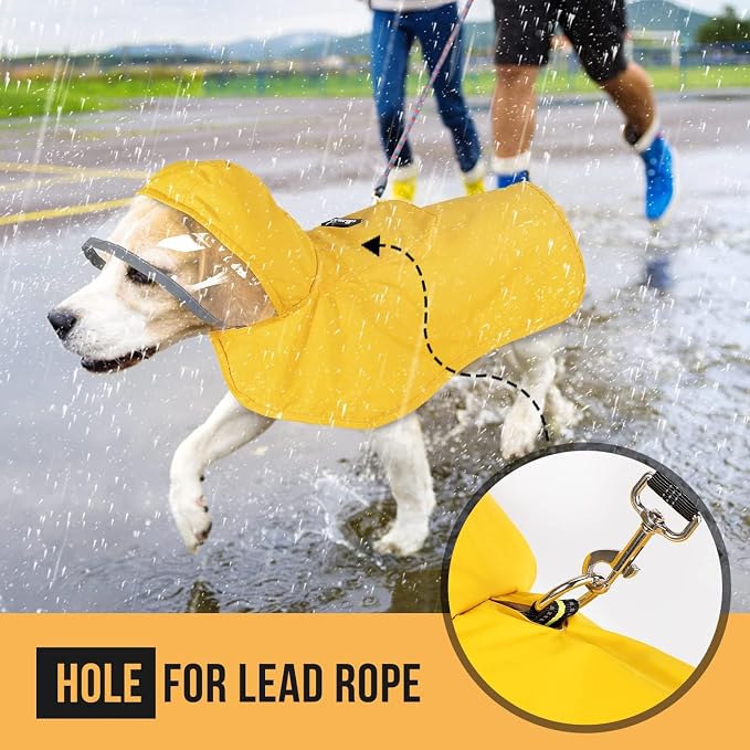 Lukovee Dog Raincoat, Waterproof Rain Jacket, Clear Hood & Reflective Rim | Easy On Off Adjustable Straps, Leash Hole, Soft Mesh Lining, Storage Pocket, Poncho for Small Medium Large Dogs (Yellow, XS)