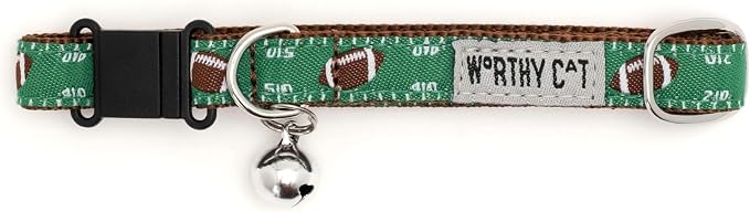 THE WORTHY DOG Icons Patterns, Breakaway Cat Collar, with Bell, Green