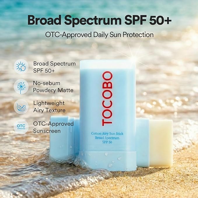Cotton Airy Sun Stick SPF 50 Broad Spectrum Korean Matte Sunscreen Stick for Face - Travel Size Sebum Control Sunblock -Vegan, Lightweight, Non-Sticky 0.67 oz