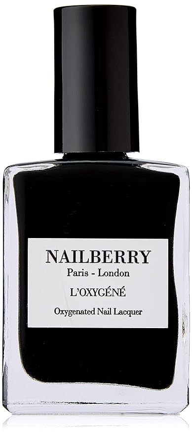 Nailberry L'Oxygéné Oxygenated Nail Lacquer | Black Berry | Deep Black Opaque Nail Polish | UV Protected Long-Wear Nail Polish | 12-Free | Vegan | Certified Halal | Cruelty & Gluten Free | 15 ml