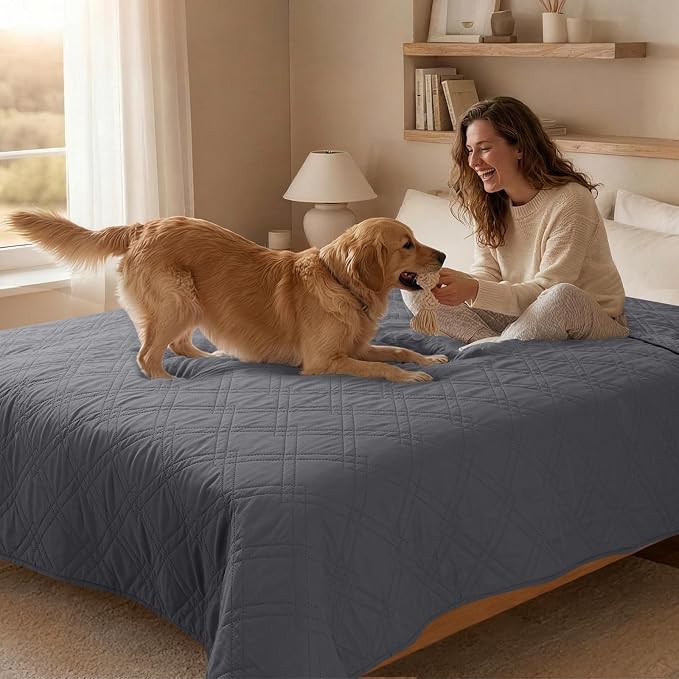 100% Waterproof Dog Bed Cover Pet Blanket, Gray+Gray (30"x30") | ,7-Layer Reversible Couch Covers for Dogs Met for Sofa Furniture Car Camping