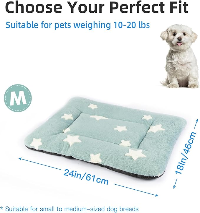 Mora Pets Dog Crate Pad Washable Cat Dog Bed for Crate Flat Pet Kennel Mat | Soft Dog Cat Bed Mat, Puppy Crate Pad for Dog Cages Cozy Sleeping Liner, Cute Pet Pillow Cushion Anti Slip Small Blue 24 x 18
