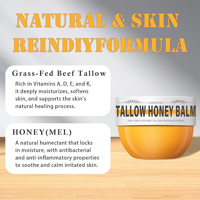 Whipped Tallow Balm with Grass-Fed Beef Tallow, Raw Honey for Face, Body, Hands, Organic Unscented Moisturizing Healing Skin Cream
