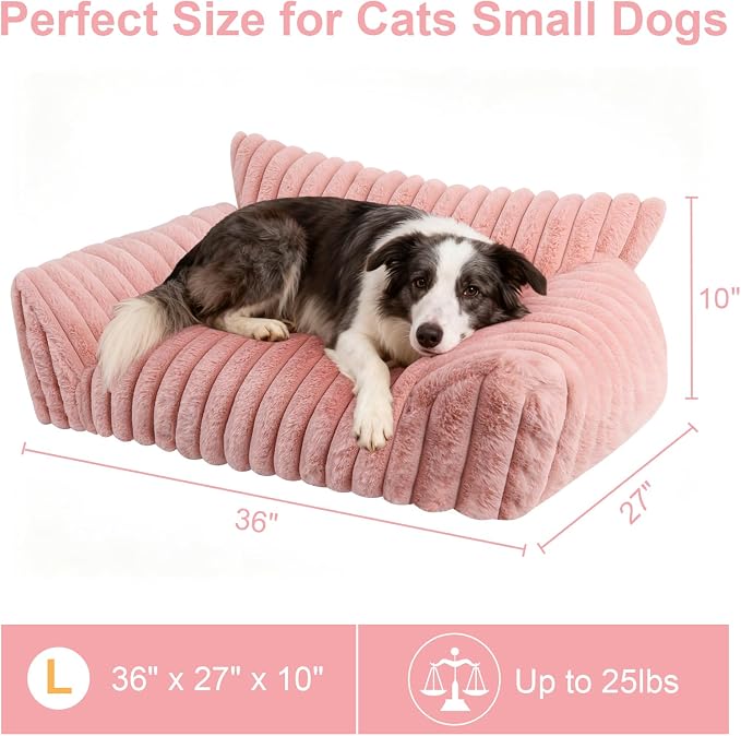 Cute Dog Couch for Medium Large Dogs,Dog Cat Couch Sofa,Dog Bed,L,Pink | Dog Couch Bed with Removable Washable Cover,Cute Fluffy Pet Sofa Cat Couch Bed,Washable Dog Bed Medium Large Size Dog