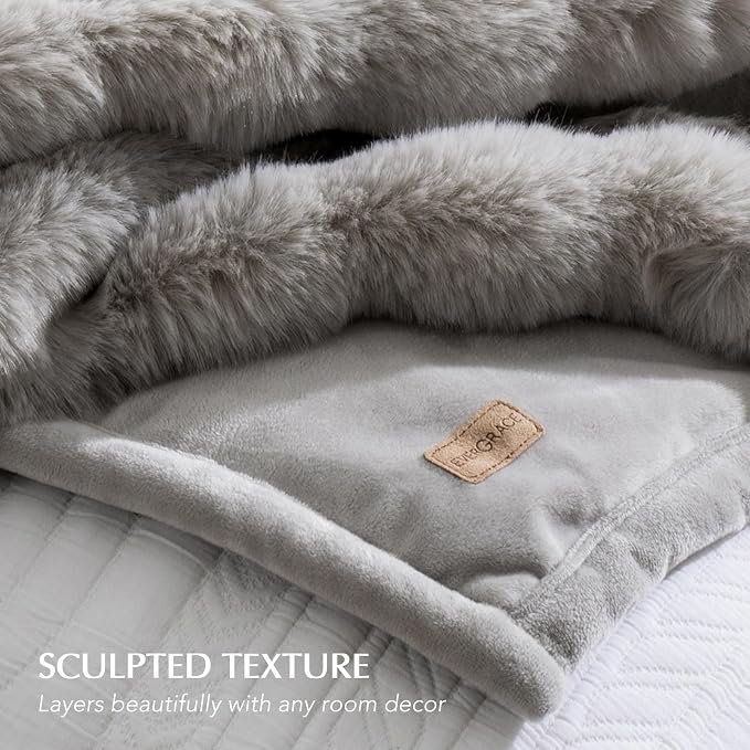 Faux Rabbit Fur Bubble Throw Blanket, 50"x60", Taupe | Ultra Soft, Luxury Faux Rabbit Fur Throw, Thick Warm Bubble Blanket, Cozy Fluffy Reversible, for Bed, Couch, Chair, Sofa