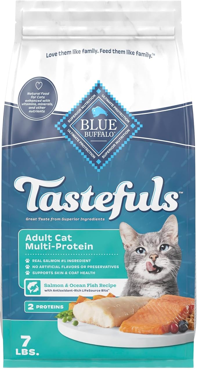 Blue Buffalo Tastefuls Salmon & Ocean Fish Multi-Protein Dry Cat Food, 7 lb | Two Premium Proteins, Finest Natural Ingredients