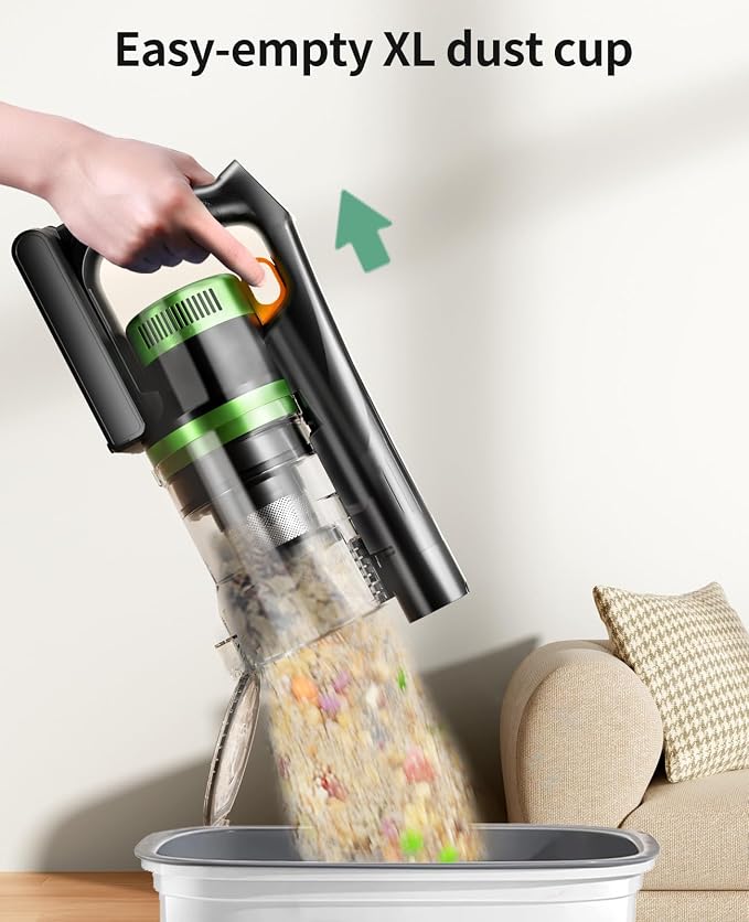 SunSare Cordless Vacuum Cleaner, 50KPa 600W 65Mins Stick Vacuum with 1 M Hose, Green Headlights, Aromatherapy, V-Anti-Tangle Rollor, 1.8L Dust Cup, Vacuum Cleaner for Pet Hair Carpets Floors, Green