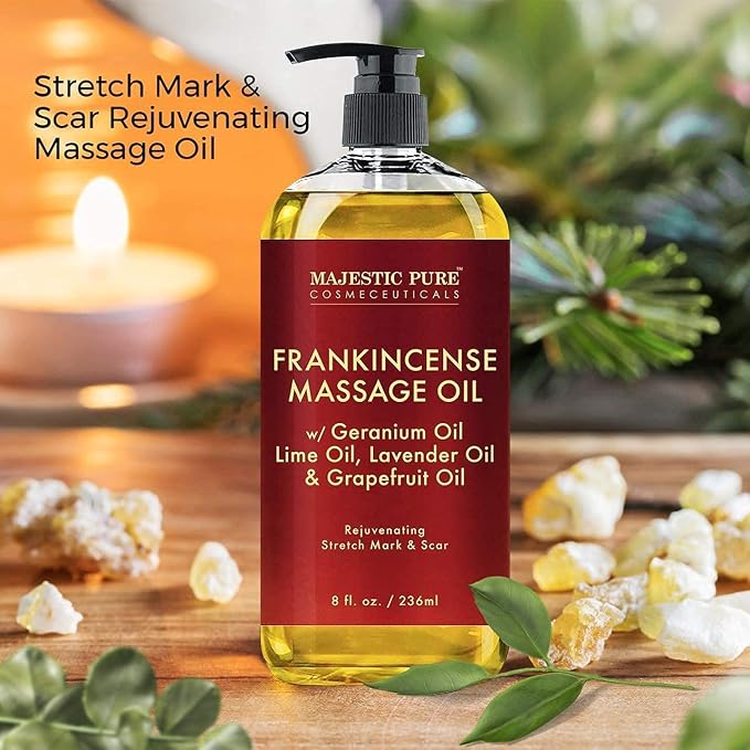 Majestic Pure Sore Muscle Massage Oil, Lavender Massage Oil & Frankincense Massage Oil Bundle – 8 fl oz Each