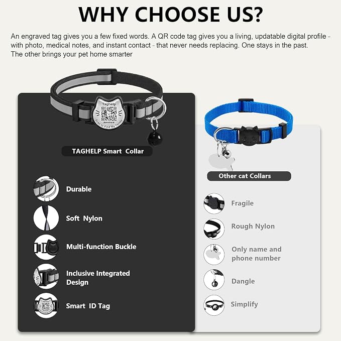 Breakaway Cat Collar with QR Code Tag and Bell (Blue & Orange) | Reflective Nylon, Quick-Release Buckle