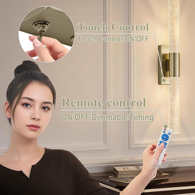 camuucci Battery Operated Wall Sconces Set of 2, Rechargeable Wall Lights | 12000mAh Long-Lasting Battery,Dimmable Cordless Sconce,No Wiring Needed for Bedroom,Living Room,Brown 20.9-Inch