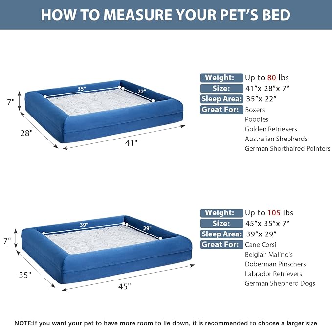 WNPETHOME XL Extra Large Orthopedic for Senior Dog Bed Comfy Sleeping | Washable Dog Couch with Removable Waterproof Cover, Large Pet Sofa Bed with Bolster Sides for Relaxing Blue 41x28 Inch