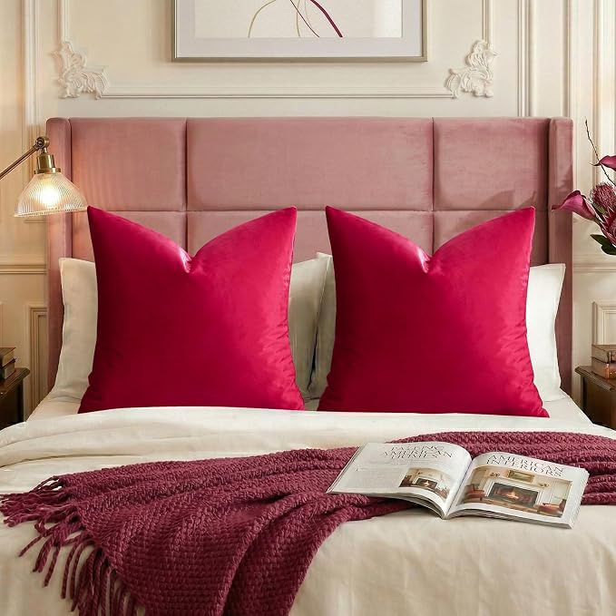 GIGIZAZA Red Velvet Pillow Covers 26x26 Decorative Pillows Pack of 2 | Throw Pillows for Couch,Euro Sham,280gsm Soft Textured Fabric,Modern Pillowcases,Luxury Cushion Covers