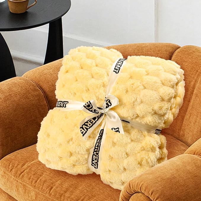 Excervent Big 3D Clouds Stylish Blanket for Bed, 50x70 Inches, Light Yellow | Decorative Fuzzy Flannel Fleece Throw Blanket for Sofa Bed Couch, Super Soft Cozy, Suitable for All Seasons