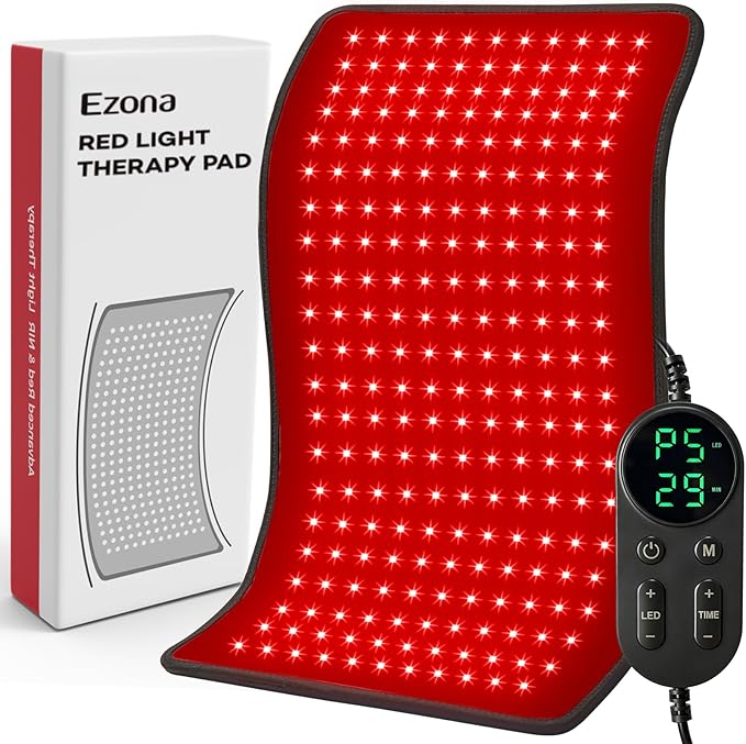 Ezona Red Light Therapy Pad for Body, 24 x 12 inch Large Infrared Light Therapy with 660/ 850nm for Back Pain Relief, High-Output 242 LEDs Light with Remote Control for Shoulder Waist Knee Muscle Pain