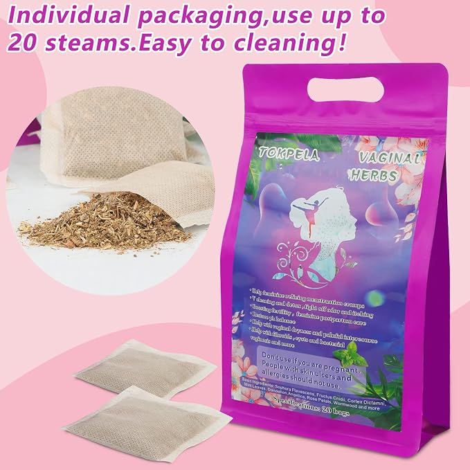 TOKPELA Yoni Herbs for Cleansing, 100% Organic V Steaming Herbs（Filter Bag Packaging), Yoni Kit, V Steam Herbs Tone & Rejuvenate for Women - V Cleansing，Ph Balance（20 Steams）