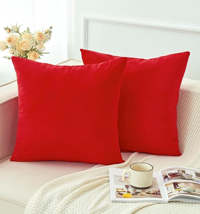Pack of 2 Christmas Red Pillow Covers 20x20 Inch Decorative Throw Pillow Cover, Velvet Pillowcases for Couch Sofa Bed, Home Boho Decor, Modern Soft Cushion Covers