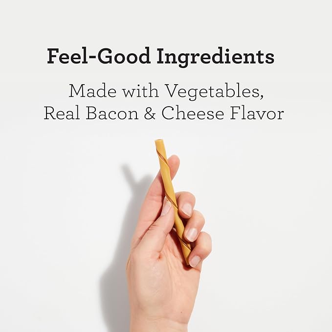DreamBone Twist Stick Bacon & Cheese Rawhide-Free Dog Treats, 50 Count | Daily Chew, Digests Safely and Completely, Made With Real Protein, Chicken and Veggies, Bacon & Cheese Flavor, For Adult Dogs