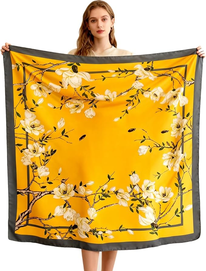 K-Elewon Large Square Scarf 43" Silk Scarf Fashion Scarves Silk Feeling Hair Wrapping Scarfs Night Sleeping Headscarf