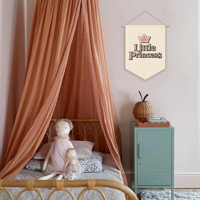Little Princess Room Decor for Girls Bedroom, Pink Cute Princess Crown Linen Pennant Banner for Baby Girl Nursery Wall Hanging, Playroom Toddler Room Decorations 15x11 Inch