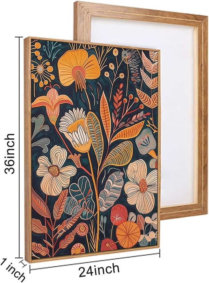 FWIEXA Burnt Orange Floral Framed Wall Art Set of 3, Large Mid Century Modern Flower Canvas Wall Prints, Boho Botanical Wall Decor, 24x36 Inches Neutral Plant Painting for Living Room, Bedroom, Office