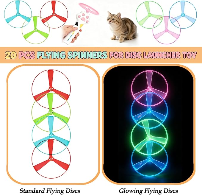 Cat Toy Disc,Interactive Cat Fetch Toy Flying Discs for Pet with 20 Discs | Cat Toys for Indoor Cats,Flying Cat Enrichment Toys for Adult Kittens Dog Playing,Hunting Tracking Chasing Toys for Outdoor