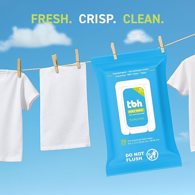 TBH Kids XL Wipes for Kids and Teens –Extra Large Alcohol Free Disposable Washcloths, Unscented Cleansing Cloths for Teen Girls & Boys - 20ct