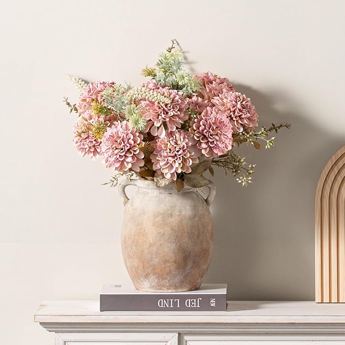 Dobbyby Ceramic Flower Vase 7.6 inch Farmhouse Rustic Vase Decorative Pottery Terracotta Vases for Home Decor Table Mantle Fireplace Living Room Bathroom Wedding Centerpiece (Aged Terra)