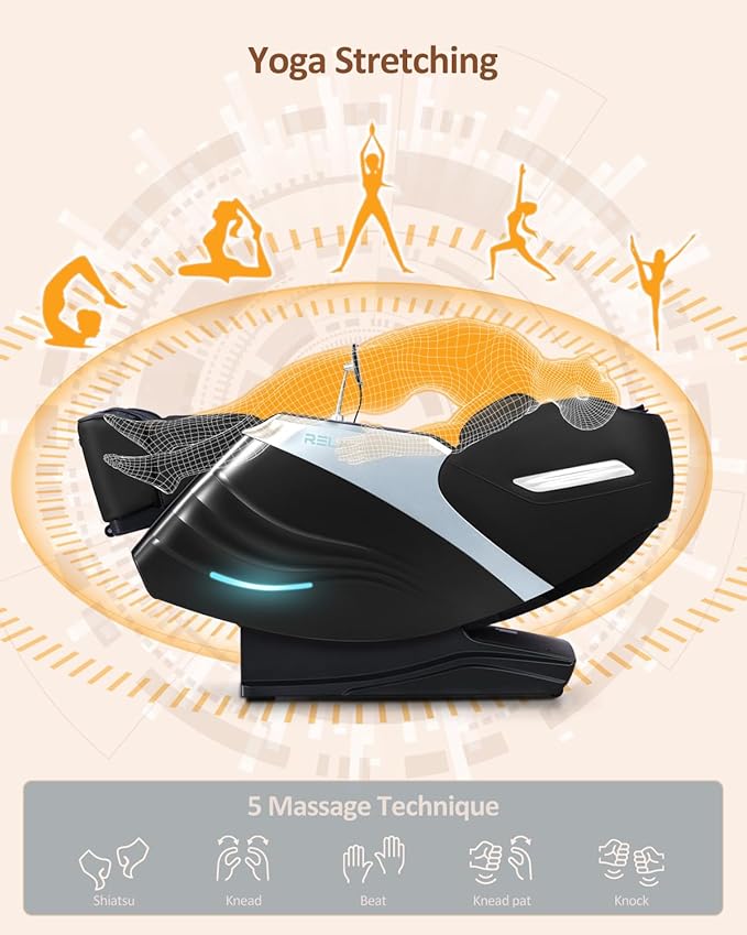 RELX 2025 Massage Chair Full Body, 15 Modes Zero Gravity SL-Track Shiatsu Massage Chair Built-in Heat System, Airbag Massage with Body Scan, Deep Yoga Stretch, Calfrest Extension and AI Control(Black)