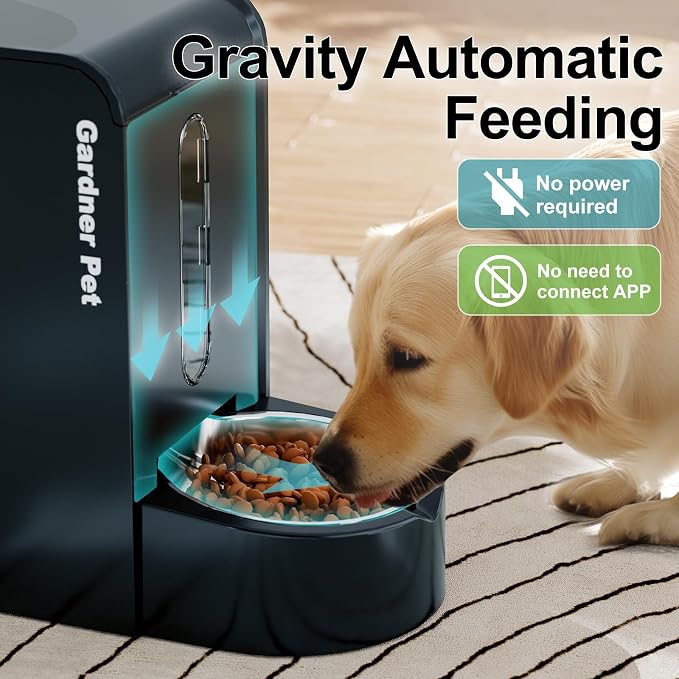 Gardner Pet Automatic Cat Feeder and Water Dispenser, 1.8 Gallons*2 Gravity Food Dispenser Set with Stainless Steel Bowls, Large Capacity for Multi Cats, Small Medium Puppies(Dark Blue)