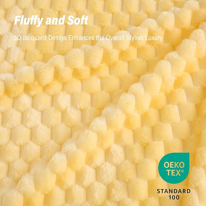 Bnuitland Light Yellow Flannel Throw Twin Size Blanket (60X80 inches), 300 GSM Fleece Cozy Warm Soft Home Decor Lightweight Bed Blanket for Adults, Suitable for All Seasons.