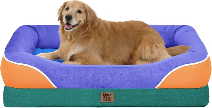 Waterproof Orthopedic XL Dog Bed for Large and Extra Large Dogs | Egg Crate Foam, 4-Sided Bolster Support, Waterproof Liner, Non-Slip Bottom, Machine Washable Cover, 42 x 30 Inch