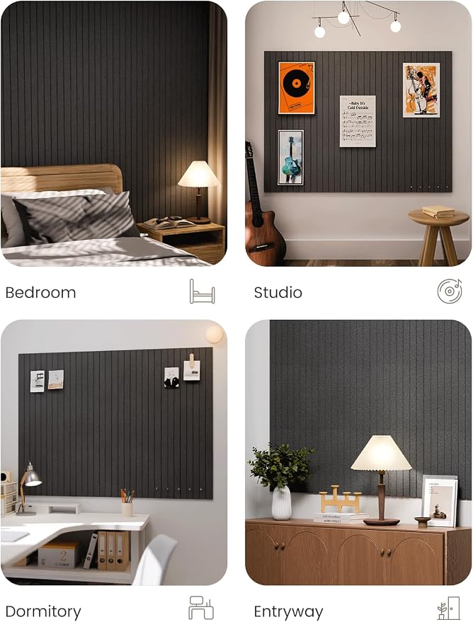 Fluxynara 48" x 36" Large Felt Bulletin Board, Charcoal Gray | 12 Pack Cork Board Alternative with 60 Safe Adhesive Tabs, Pin Boards for Wall Decor, Home, Office, Classroom,Dorm