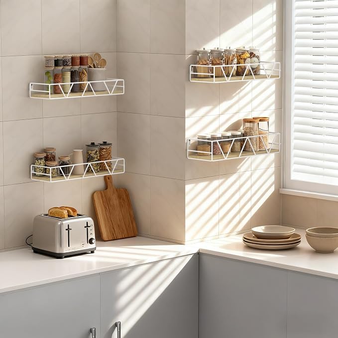 Floating Shelves Set of 4, Wood Wall Shelf, Farmhouse Shelf for Bedroom | Wall Mounted Floating Shelf for Living Room, Bedroom, Bathroom, Kitchen, Office