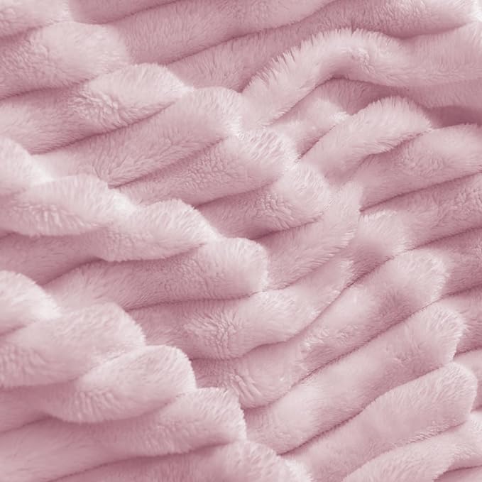 BEDELITE 3D Ribbed Cherry Blossom Fleece Twin Blanket for Bed, 60x80 Inch | Soft Warm Decorative Fluffy Blanket, Cozy Plush Lightweight Fuzzy Throw Blanket for Couch Sofa Room Decor, Gift for Women