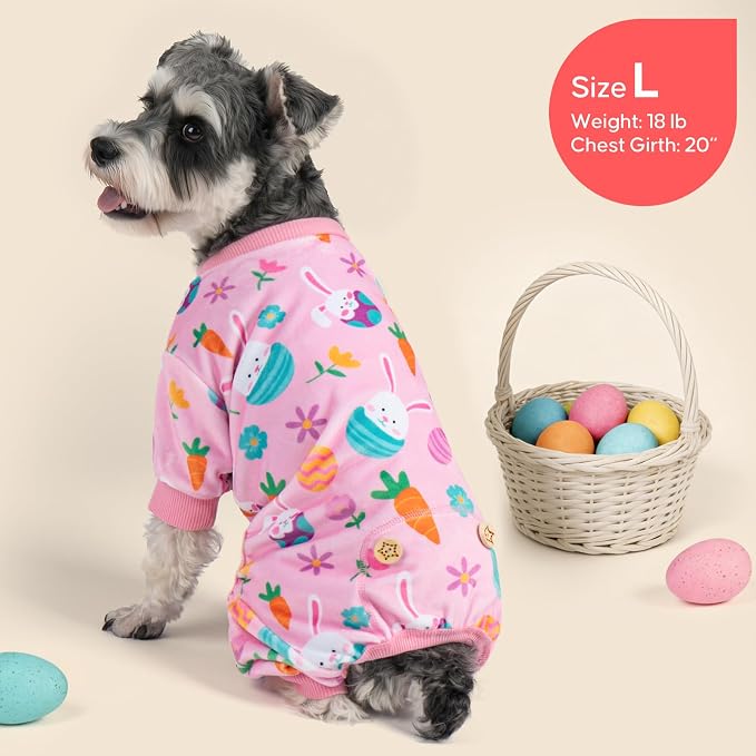 KYEESE Easter Dog Pajamas, Soft Dog Pajamas for Large Dogs Girl, Stretchy Dogs Pjs Velvet Pet Jumpsuit with Eggs & Bunny Pattern, Comfy Lightweight Pet Outfit, Pink, 3XL