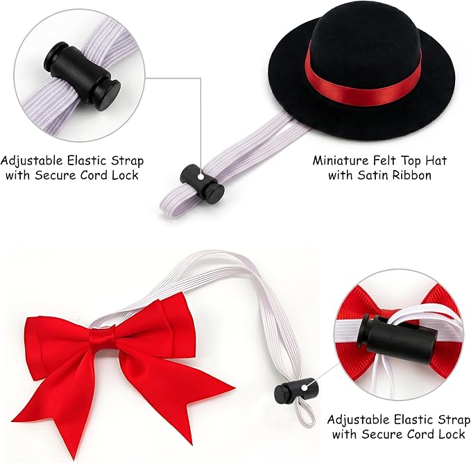 Bearded Dragon Pet Costume Clothes, Elegant 3-Piece Holiday Set | Felt hat and satin bowties with elastic nylon cords ensure secure, comfortable styling at weddings or birthday parties