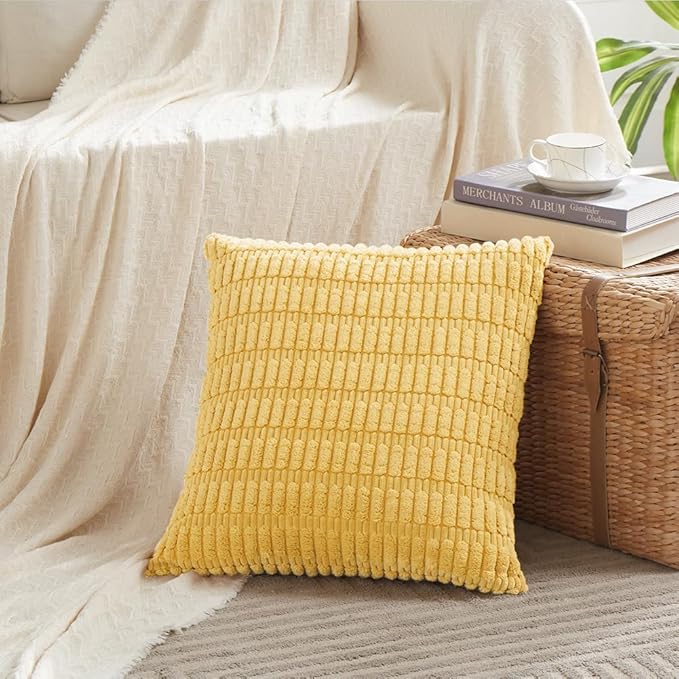 Fancy Homi 4 Packs Decorative Throw Pillow Covers for Living Room Couch Bed, Modern Farmhouse Boho Home Décor Accent Cushion Case, 18" x 18", Yellow