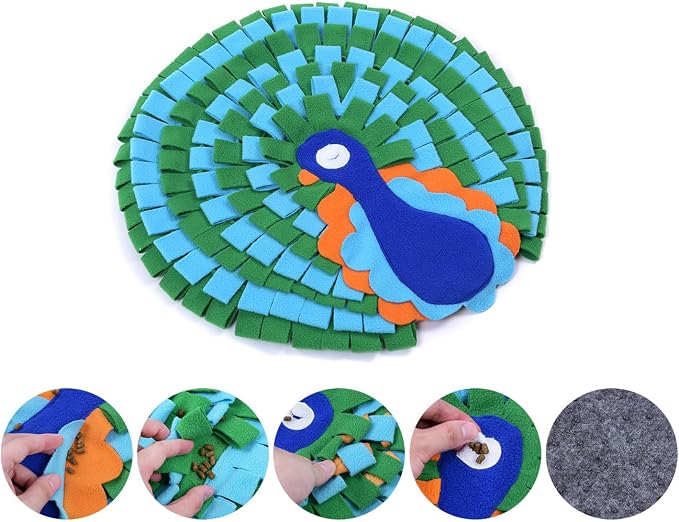 Vedem Small Animal Snuffle Mat Fleece Foraging Mats Interactive Feeding Toy Rabbit Guinea Pig Rat Hamster Anti Slip Treat Dispenser (Peacock)
