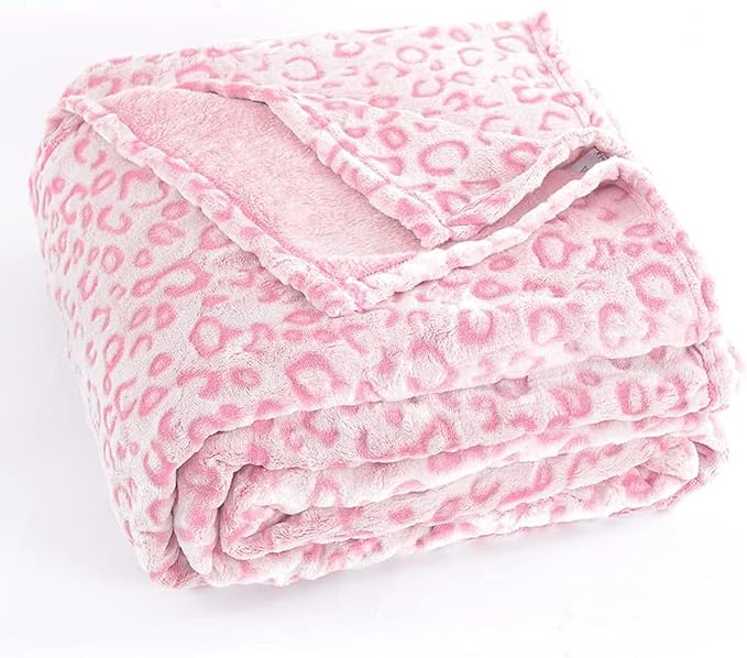 PLEASANT BOULEVARD | Leopard Throw Blanket Fleece, Premium Lightweight Cozy Warm Plush Microfiber Pink Blanket for Couch Sofa and Bed (Pink, Queen (90 x 90 inches))