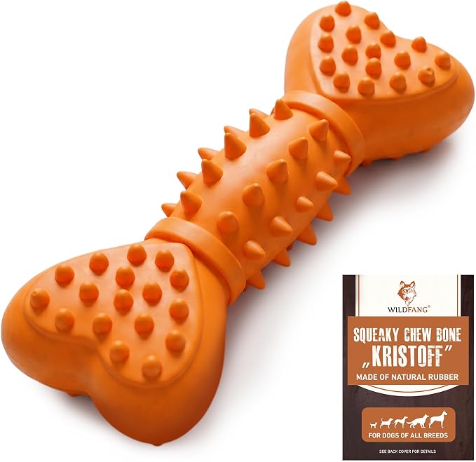 Wildfang® Squeaky Dog Toys for Aggressive Chewers, Kristoff - Natural Rubber Dog Bones, Supports Dental Health, Teething, Outdoor & Indoor Play Dog Toy for All Breeds