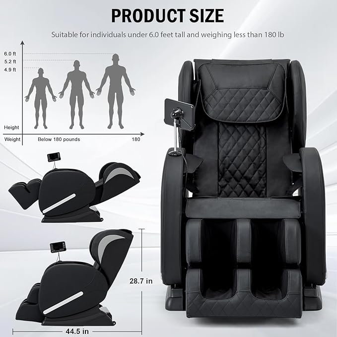 Zero Gravity Massage Chair - 8 Fixed Rollers Full Body Shiatsu with Back Heat, Foot Roller & Air Compression - Relieve Back Pain for Sedentary Workers/Elderly (Home Office Use)