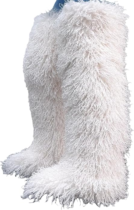 SWEETHEART BEAUTY Thigh High Shagy Teddy Fur Boots, 29 Inch Over the Knee Length Fluffy High Boots, Tall Furry Shoes For Women