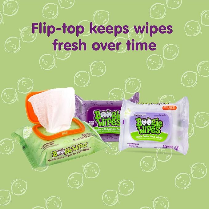 Boogie Wipes Saline Nose Wipes - 180 Count - Fresh Scent, Hypoallergenic & Alcohol-Free - Allergy Relief - Made with Natural Saline, Aloe, Chamomile & Vitamin E - Diaper Bag Essential