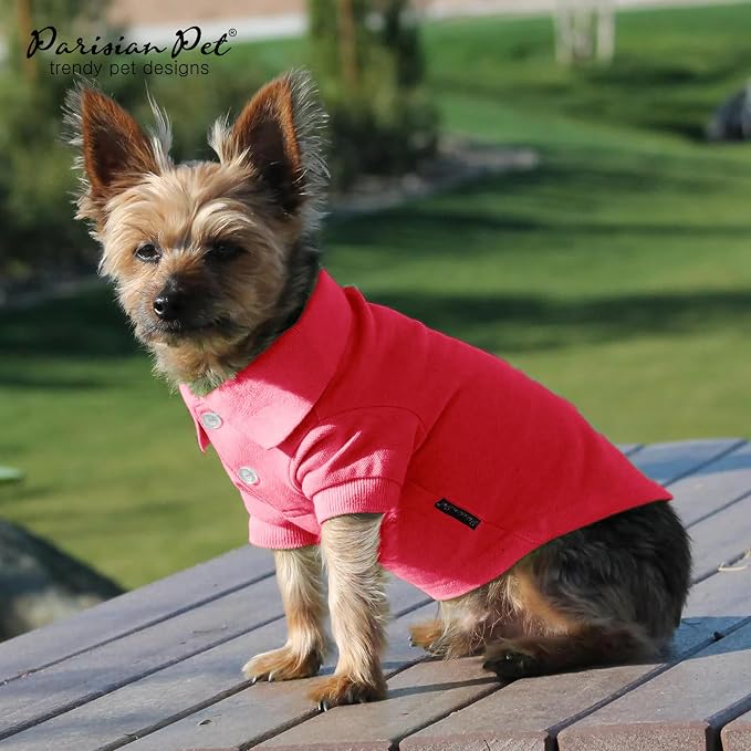Parisian Pet Dog Polo Shirt – Classic Pink Cotton Pet Apparel with Collar & Buttons - Soft Breathable Puppy T-Shirt - Cute Dog Clothes - Ideal Summer Clothes for Medium Dogs - Shirts for Dogs Girl