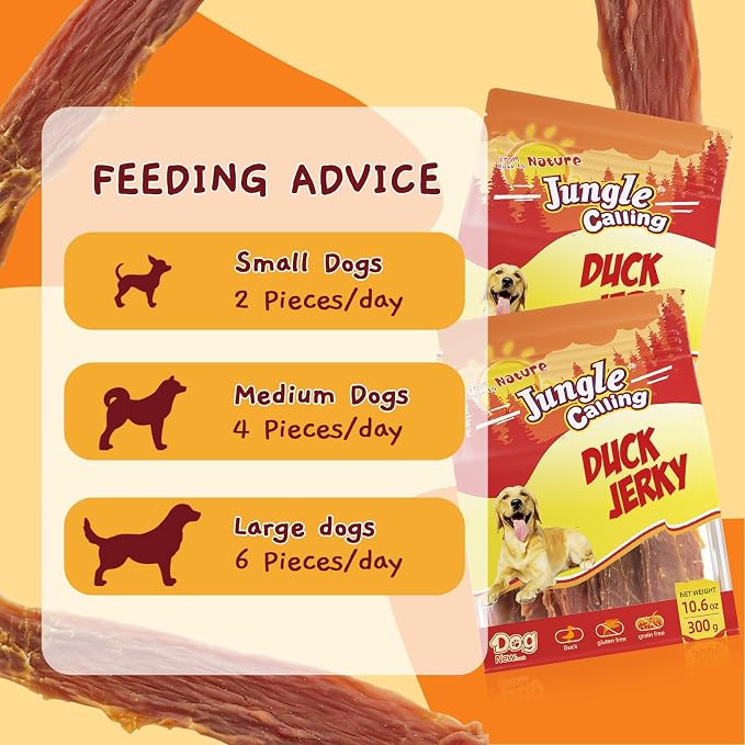 Jungle Calling Slow Roasted Duck Jerky Chewy Treats for Medium & Large Dogs | 10.6 oz High Protein, Limited Ingredient Natural Dog Treats Perfect for Daily Bonding, Skin & Coat Health, Easily Digestible