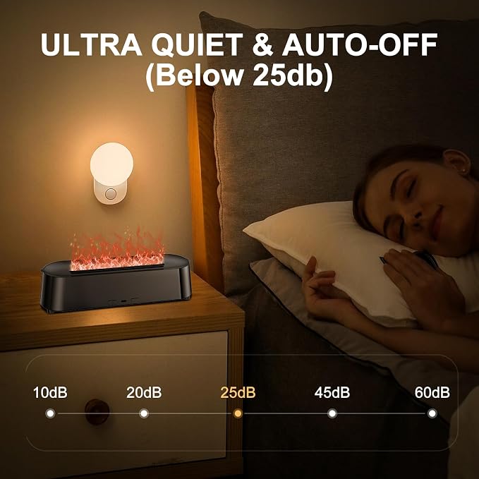 Colorful Flame Fire Diffuser Humidifier with Remote Control, Ultra-Quiet Aroma Essential Oils Aromatherapy Diffusers for Large Room, Bedroom, Office(Timeable, Waterless Auto off-200ml)