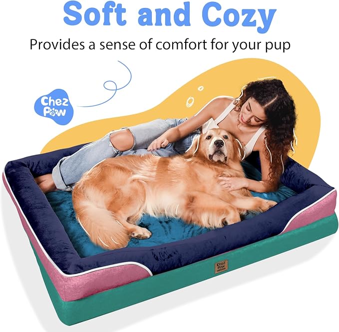 Orthopedic Washable XXL Dog Bed for Extra Large Dogs | Egg Crate Foam, 4-Sided Bolster Support, Waterproof Liner, Non-Slip Bottom, Removable Bolster Cover, 45 x 35 Inch
