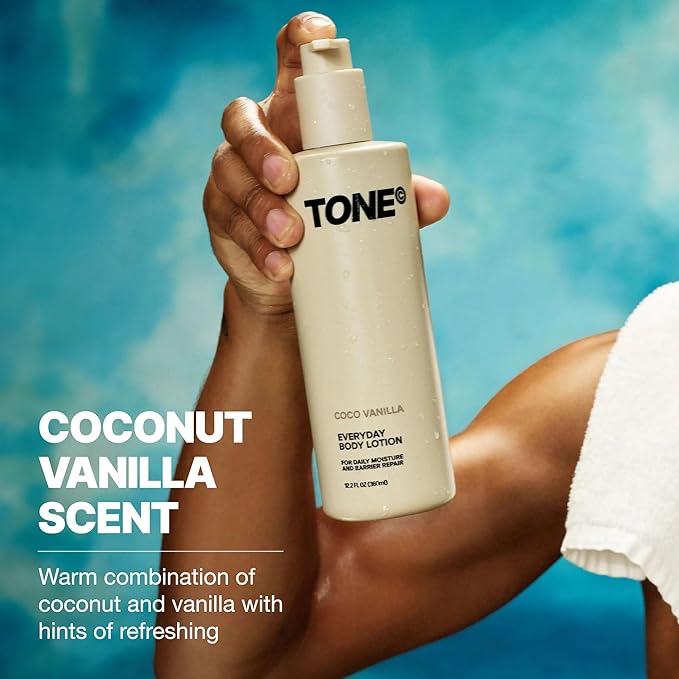 TONE Everyday Body Lotion for Men & Women, Coco Vanilla, Fast Absorbing & Hydrating Body Lotion for All Skin Types Made with Shea Butter and Vitamin E for Soft Skin, Paraben-Free, 12.2 oz